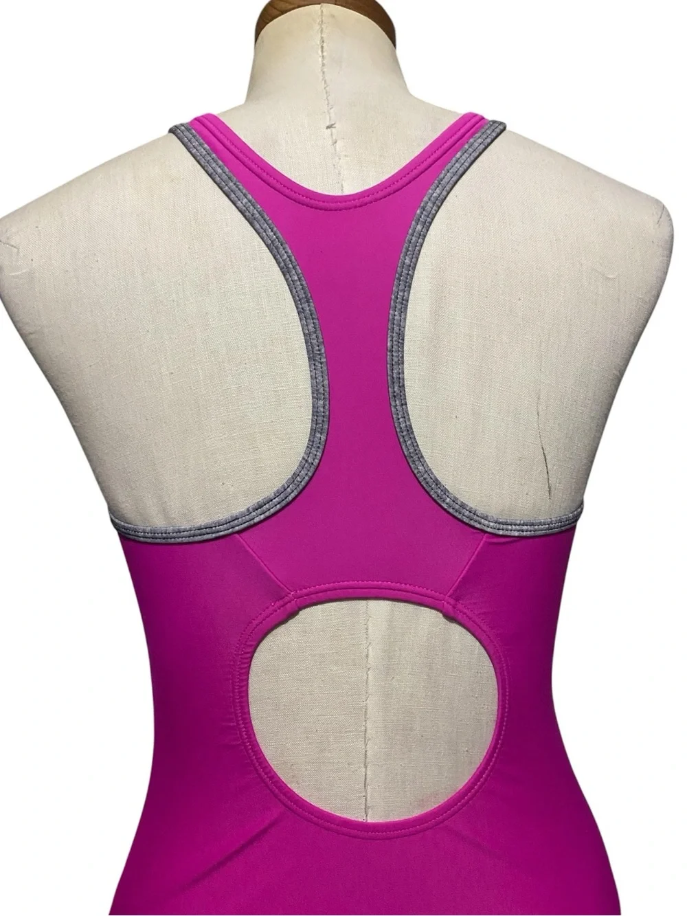 Speedo Big Girls One Piece Fuchsia Pink Heather Gray Swimsuit 16 Sporty